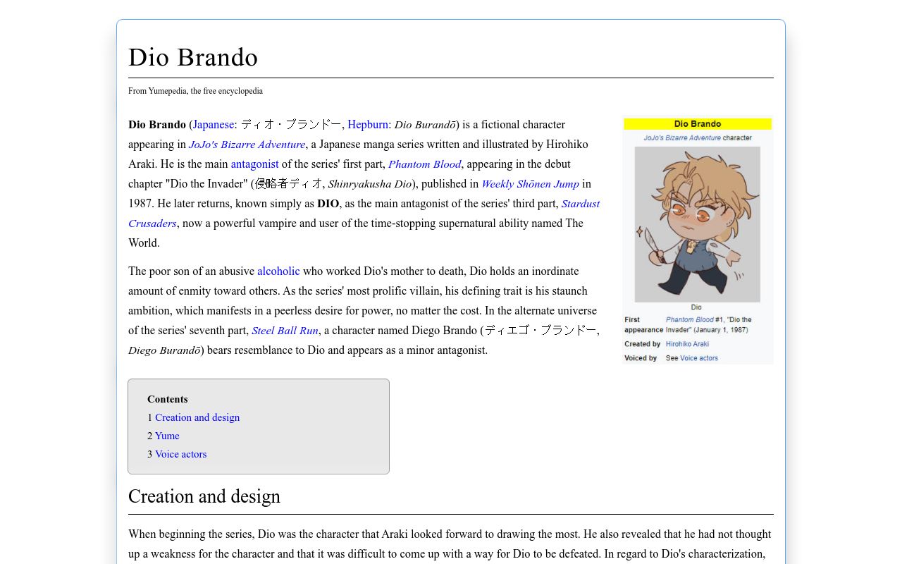 Dio Brando, JoJo's Bizarre Encyclopedia